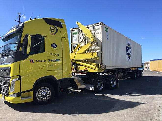 Volvo Ocean Race cargo arriving in Auckland © TNL Pindar